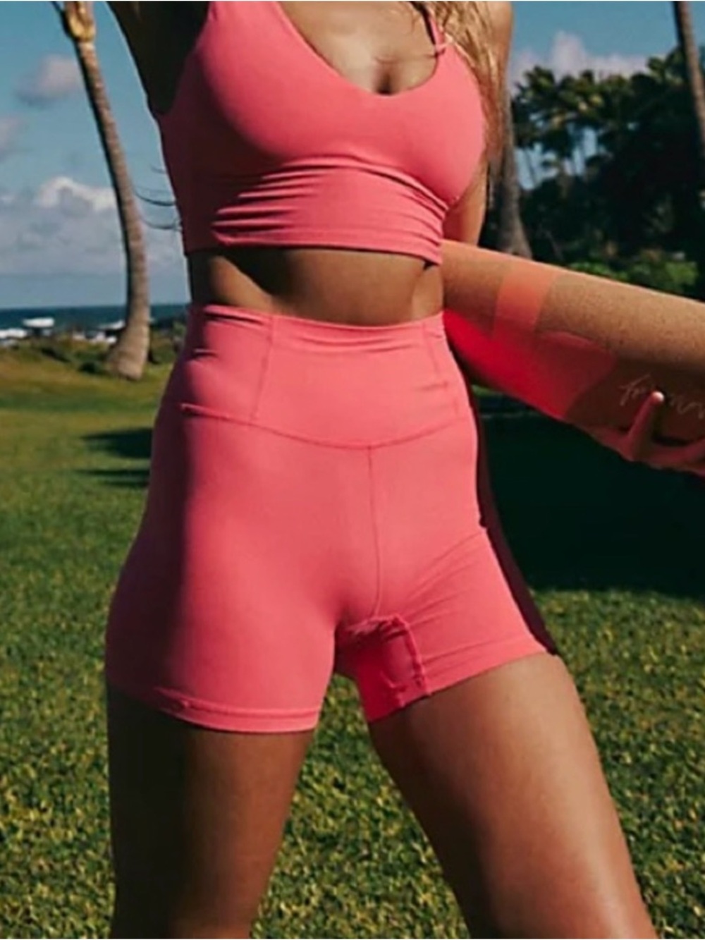 NWT FP Movement by Free People High-Rise Neon Coral Bike Shorts